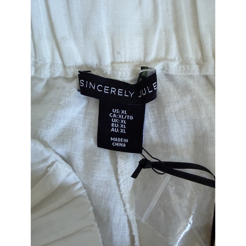 New Sincerely Jules Linen Cargo Pants XL White Wide Leg High Rise Linen Blend - Picture 16 of 16
